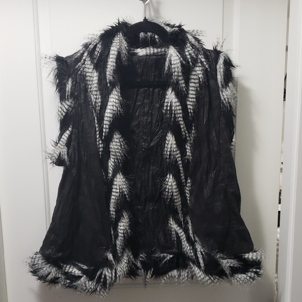 Black and White Feathered Vest